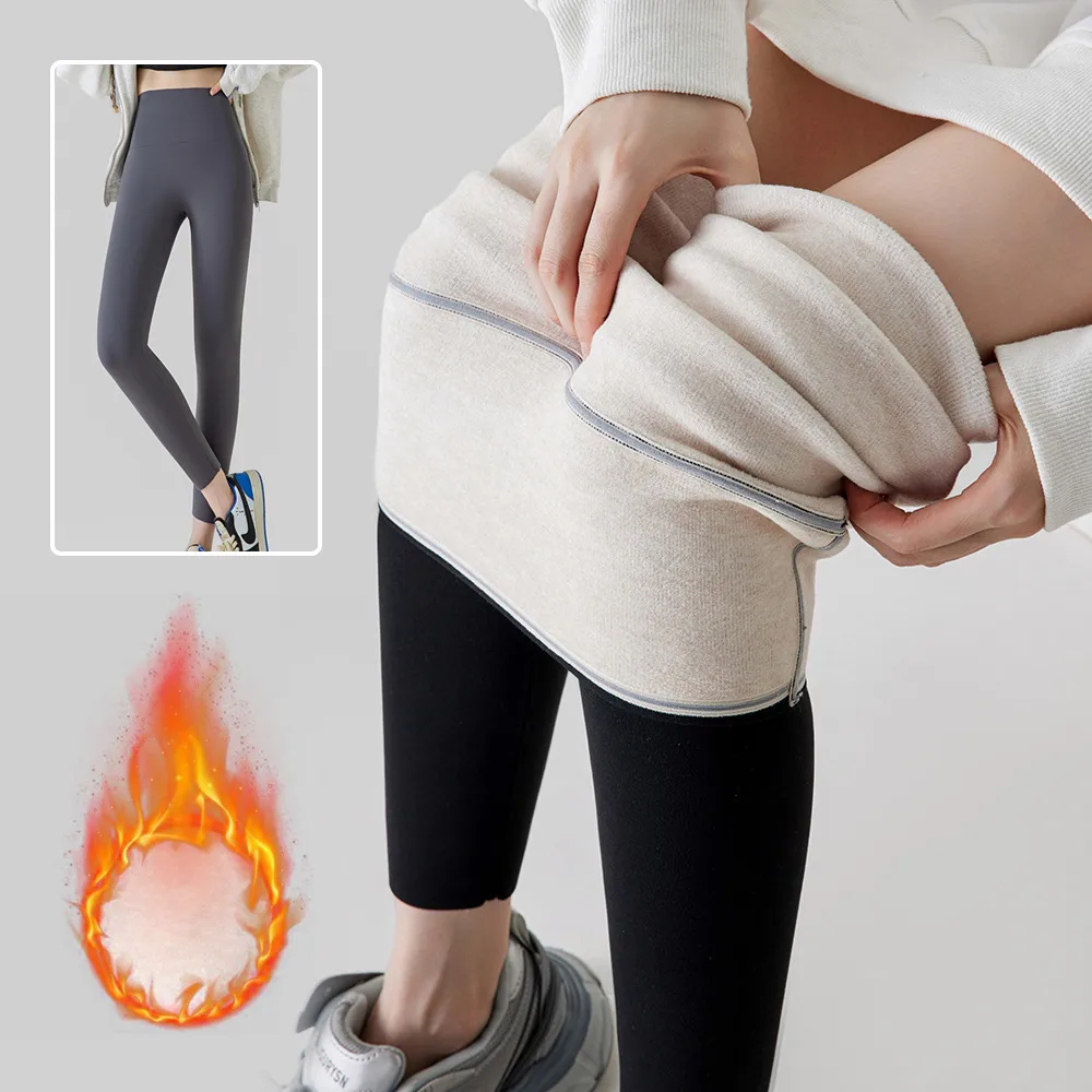 High Waist Cashmere Leggings Winter Warm Solid Plush Pants