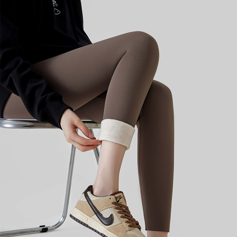 Кашемировые леггинсы с высокой талией, зимние теплые однотонные плюшевые брюки, модные тонкие брюки, женская одежда