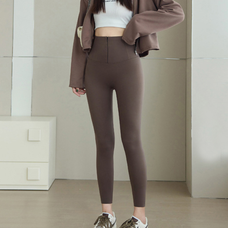 Леггинсы с подтягивающим животом и трехбортным дизайном. Зимние узкие брюки на молнии с высокой талией. Теплые бархатные и утолщенные брюки. Женская одежда.