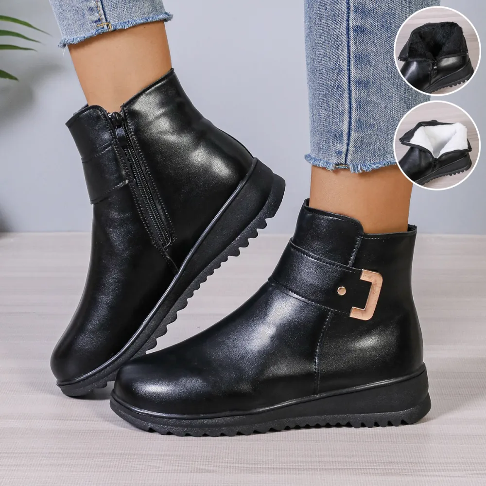 Winter Fleece Boots with Side Zipper Design Fashion Simple
