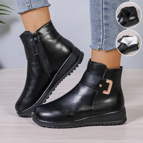 Winter Fleece Boots with Side Zipper Design Fashion Simple