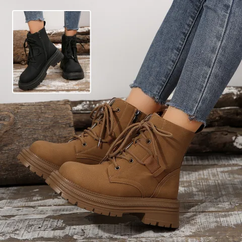 Square-heeled Lace-up Boots for Women Fall Winter All-match Slim