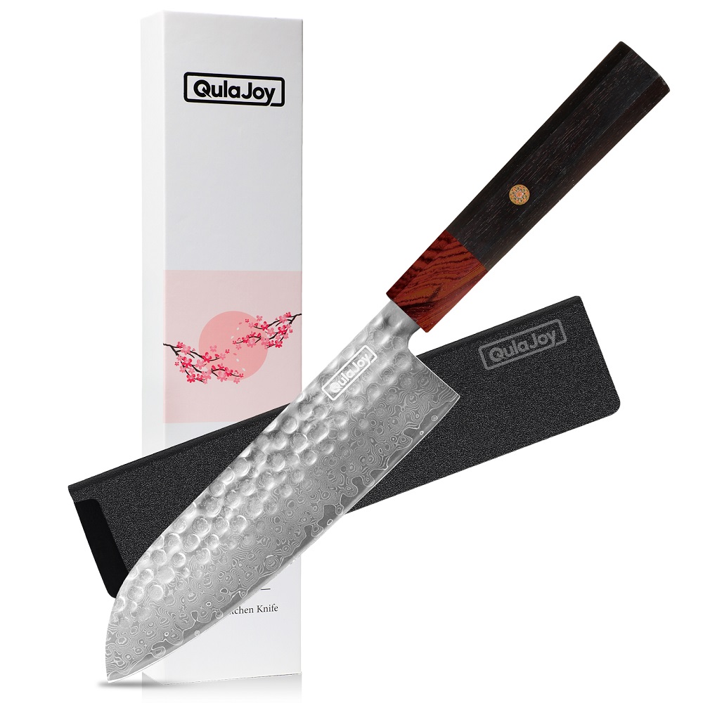 Qulajoy 8 Inch Chef Knife - Japanese Damascus VG-10 Super Steel Hammered Kitchen Knife - African Rosewood Octagonal Handle With Sheath — foto 40