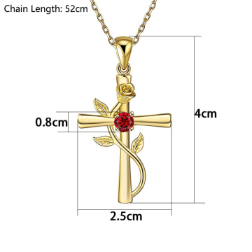 Rose Cross Necklace With Rhinestone Fashion Personality 12 Month Birthstones Pendant Necklace For Valentine's Day Birthday Gift