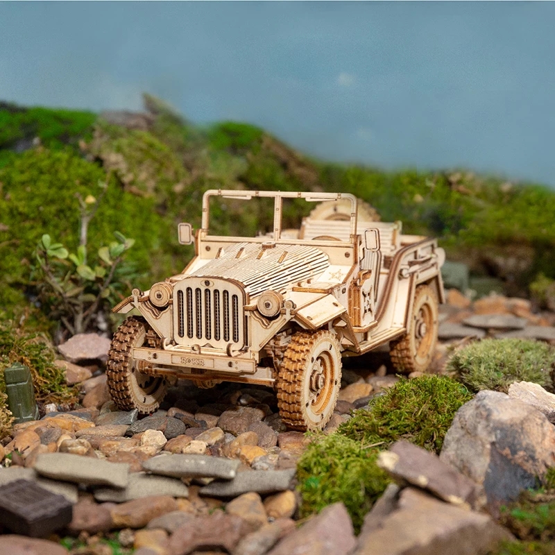 1:18 Scale Army Jeep 3D Wooden Puzzle Model Kit