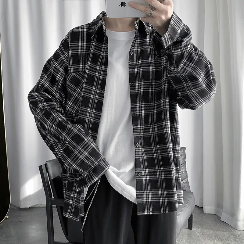 Literary Retro Long Sleeve Shirt Men's Plaid Jacket