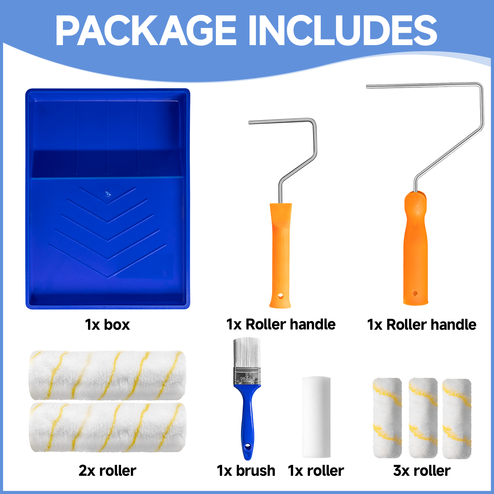 Paint Roller 9 Set Tray Rollers Soft Sleeves Brush Kit Decorating Painting Tool - Home Decor - Malmee Shop UK Paint Roller 9 Set Tray Rollers Soft Sleeves Brush Kit Decorating Painting Tool - Home Decor - Malmee Shop UK