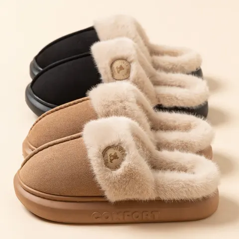 New Plush Slippers for Women Men Winter Warm Home