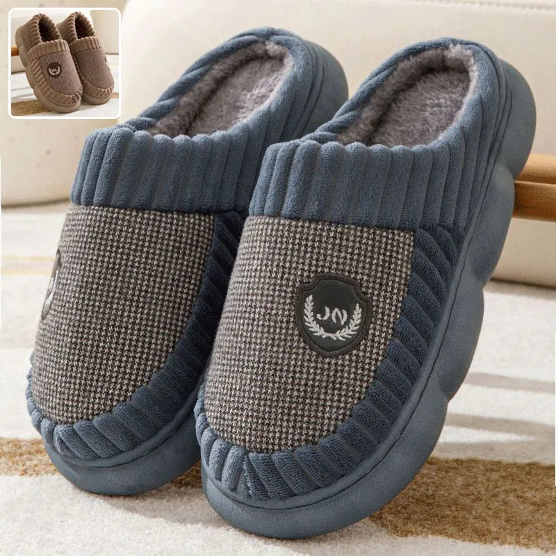 Plus Size Colorblock Plush Slippers for Women Men Winter