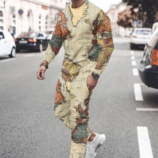 3d Digital Printing Crew Neck Sweater Sports Trousers Suit