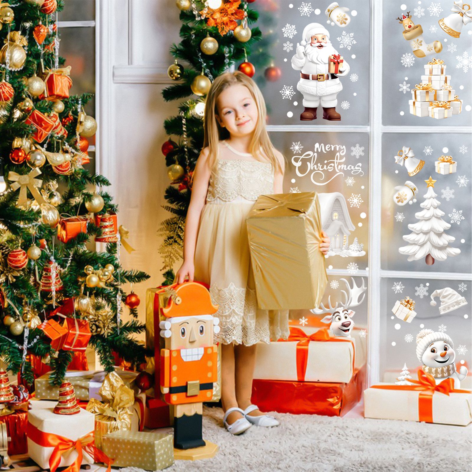 Nepfaivy Christmas Window Stickers Reusable 190Pcs - Double Sided Xmas Scene — image 6