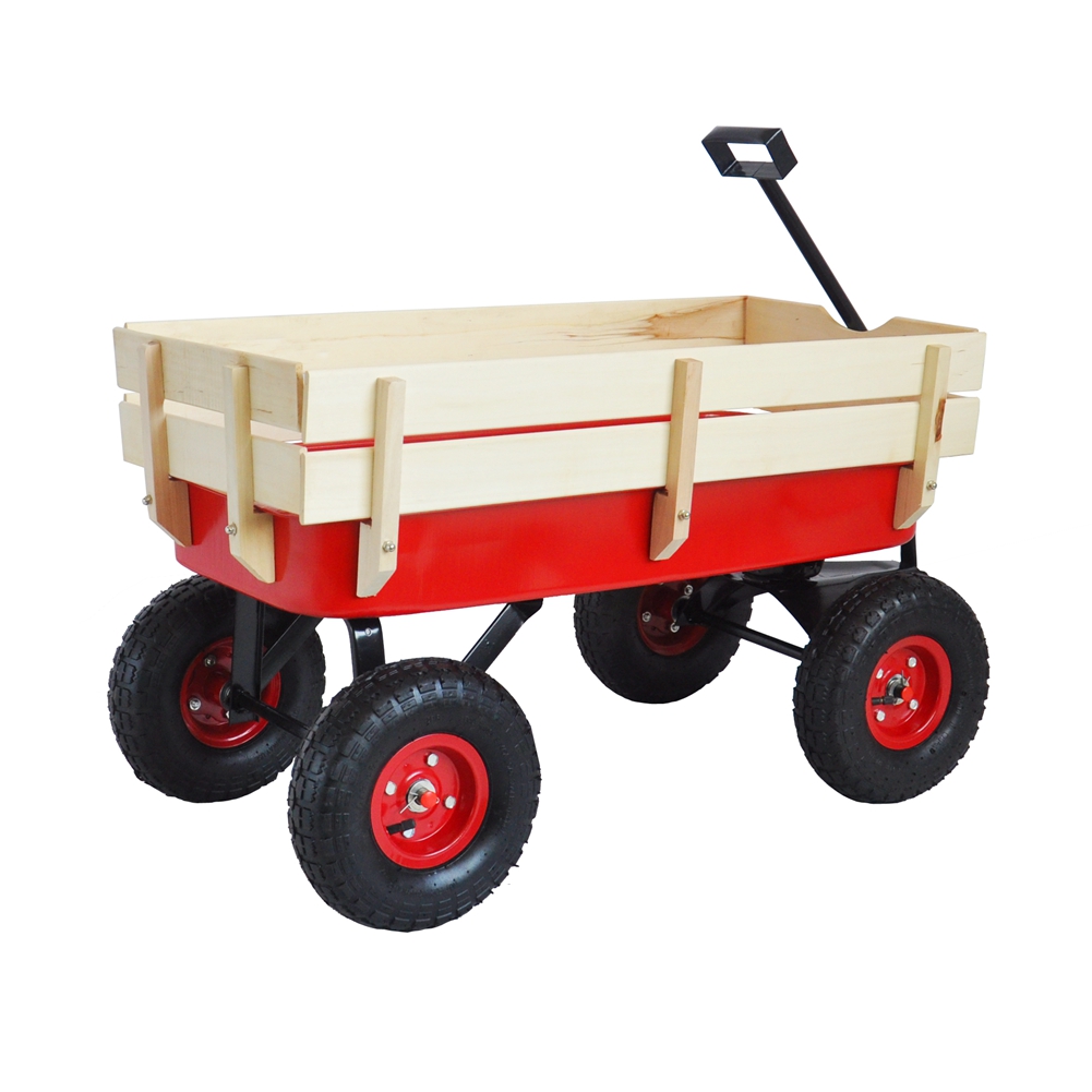 Outdoor Wagon All Terrain Pulling w/Wood Railing Air Tires Children Kid Garden