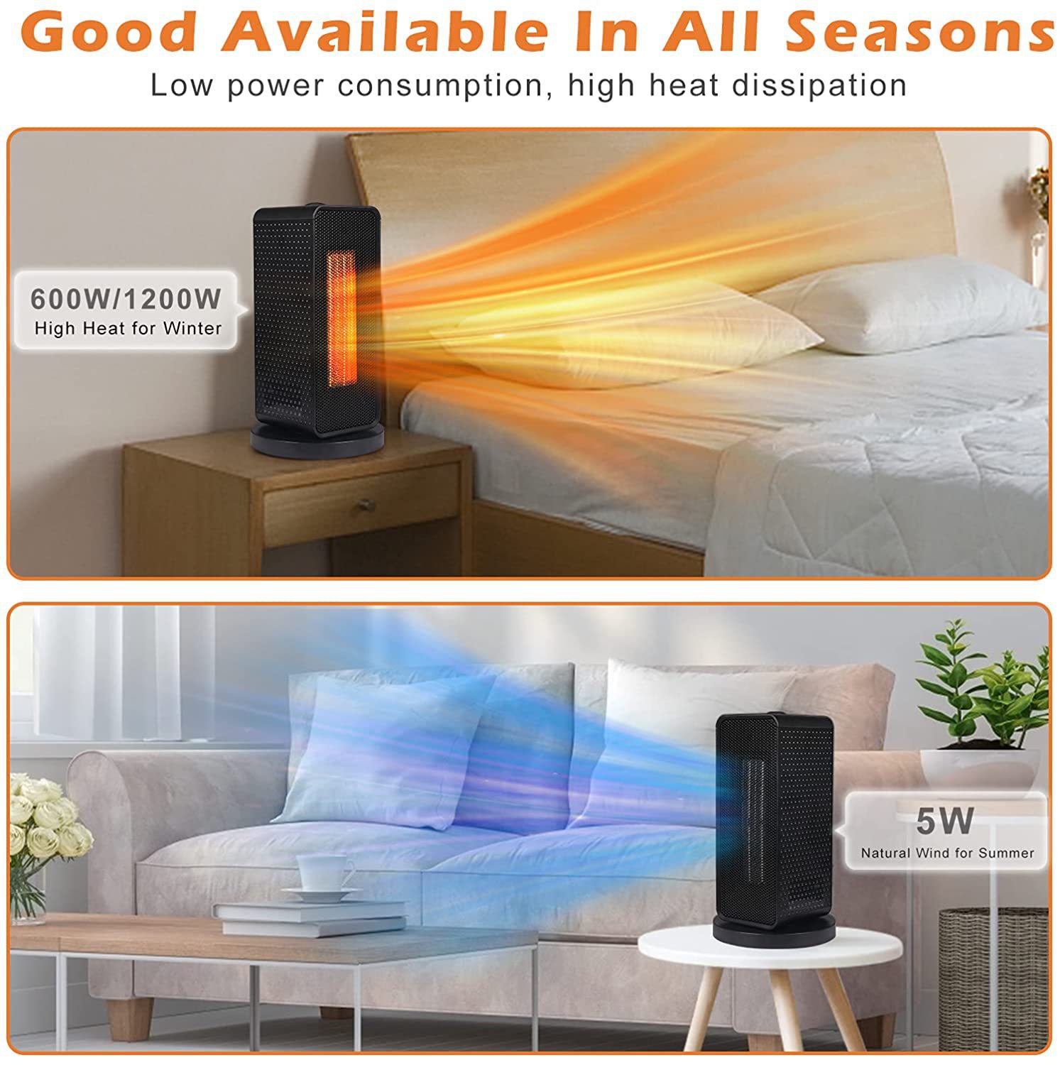Radiateur Vertical Oscillant 1200 W — Chauffage à Bouton 2