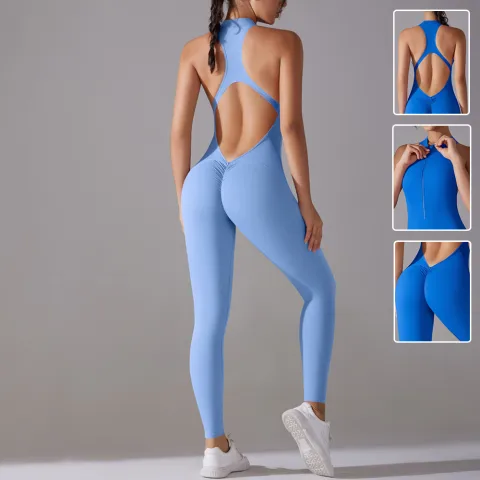 Solid Beauty-back Long Pants Jumpsuit Yoga Fitness Running Dance