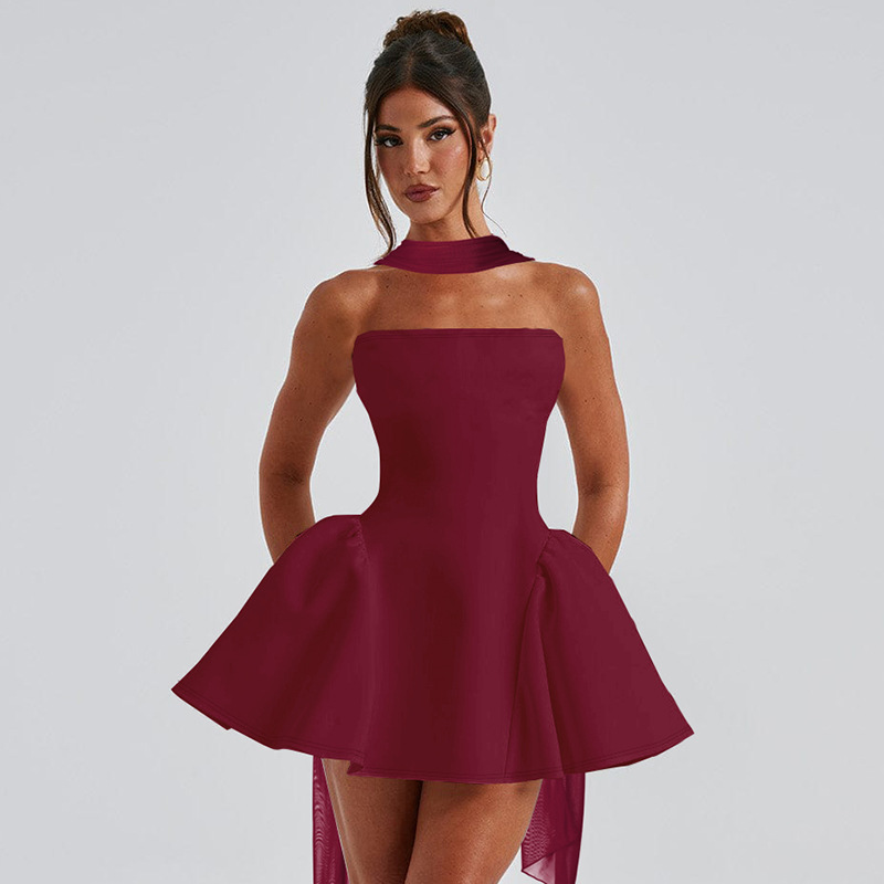 Sexy Tube Top Dress With Back Zipper Design Ins Fashion Short Dress For Party Cl - Picture 10 of 10