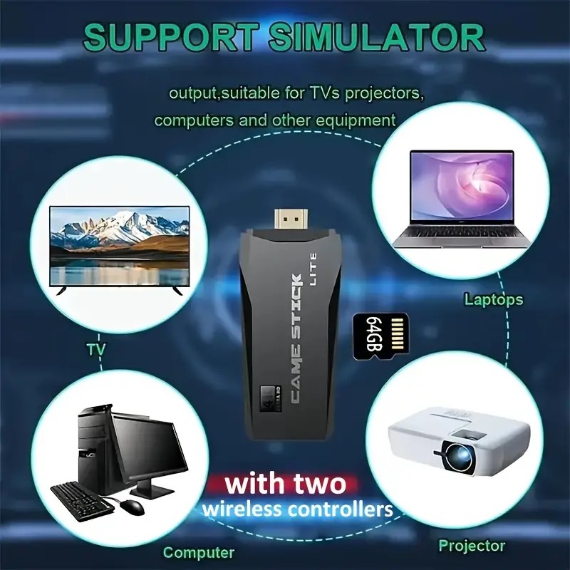 M8 Portable Mini Gamepad, Plug & Play, With 2 Wireless Controllers And A 64G Micro SD Card, HDTV Game Console - Image 6