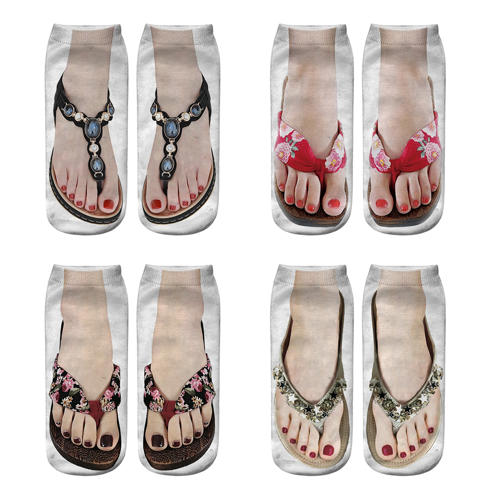 4 Pairs Funny Flip Flop Manicure Print Socks 3D Pattern Socks Sandal Printed Soc - Picture 9 of 9