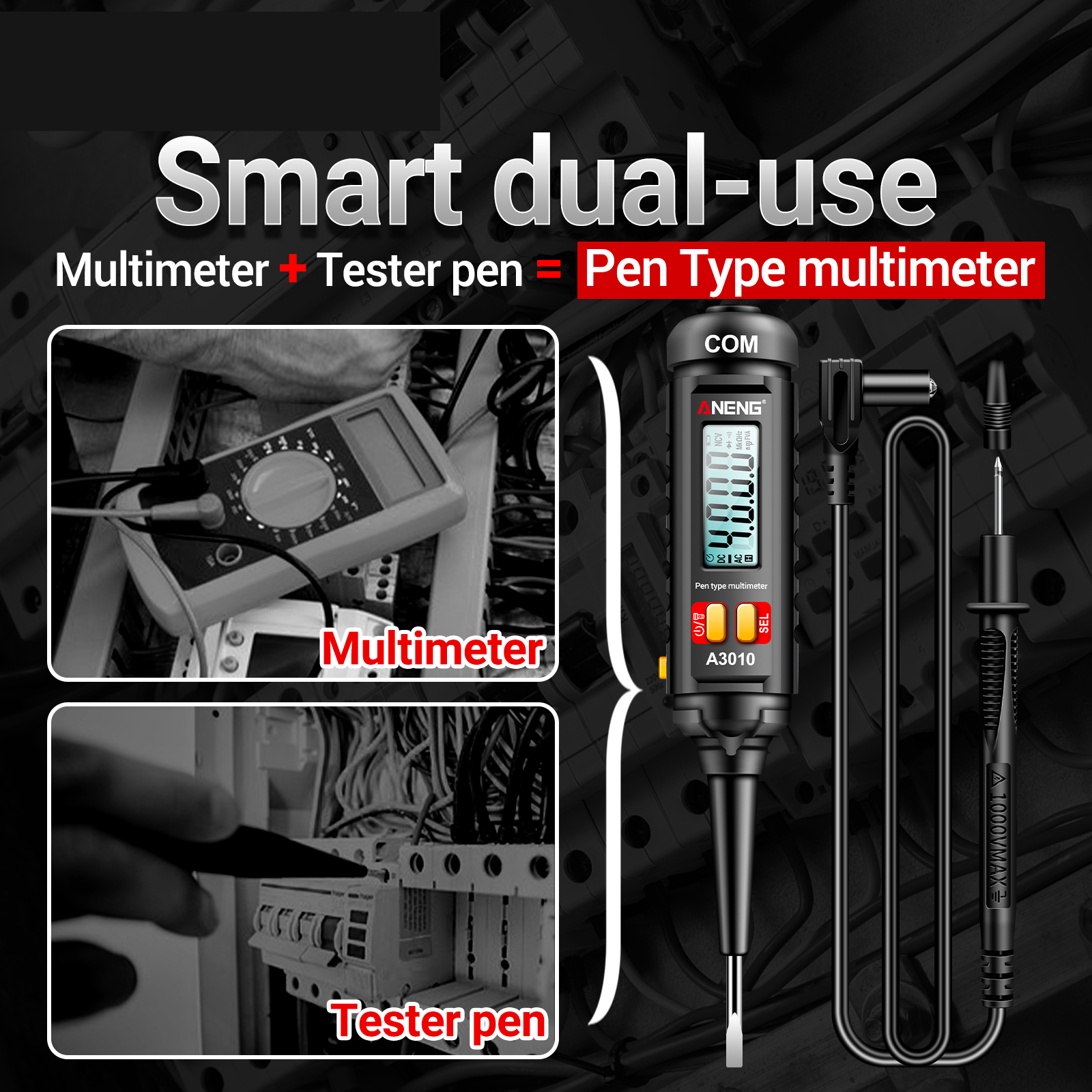 ANENG A3010 4000 Counts Pen-Type Multimeter True-RMS Backlight Multi Meter Digital Auto Range Tester LCD Electrician Tools