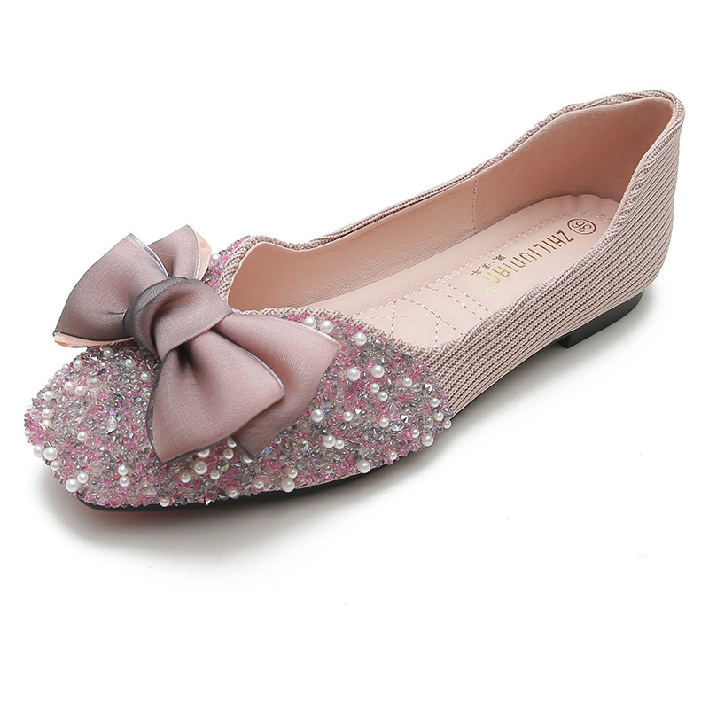 Women's Square Toe Flat Bow Shallow Mouth Shoes