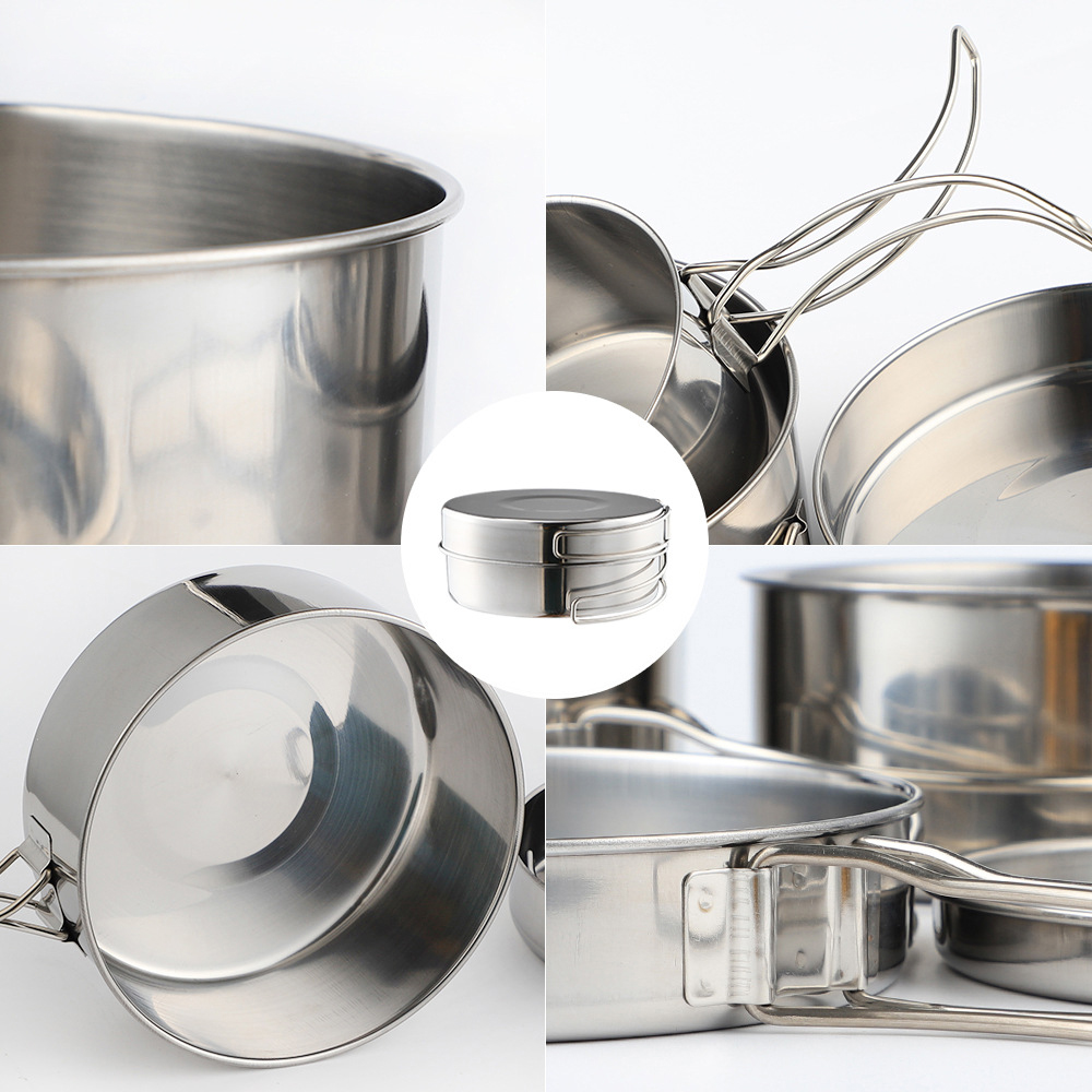 Outdoor Stainless-Steel Camping Cookware Set Hiking Backpacking Cooking Picnic Bowl Pot Set