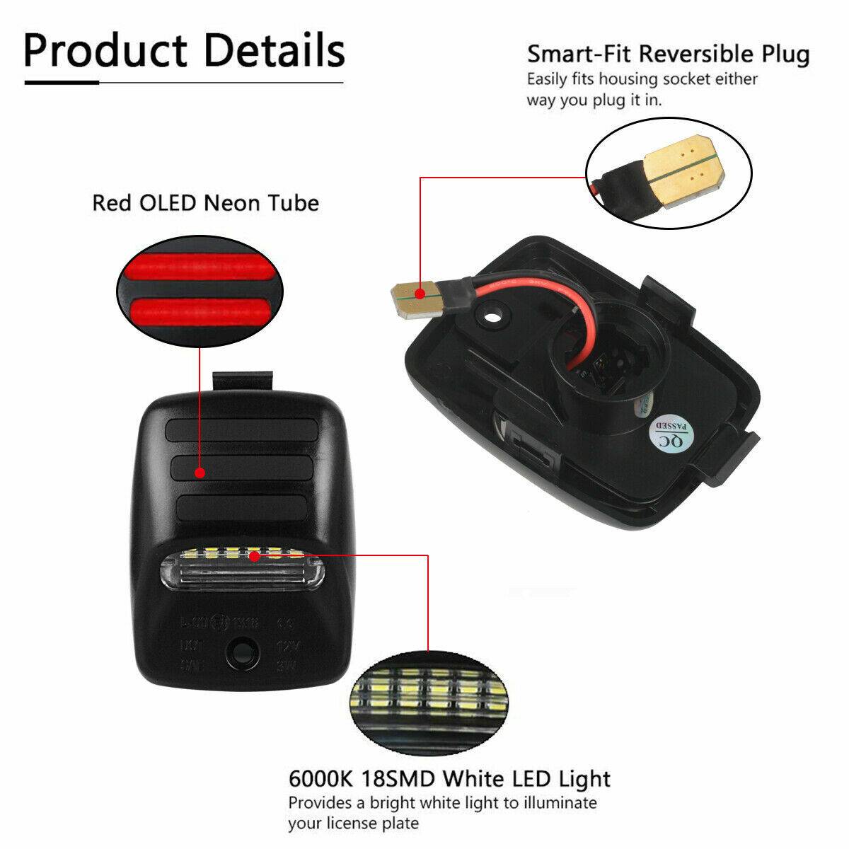 2-piece red OLED license plate light set showing left and right units for Tacoma