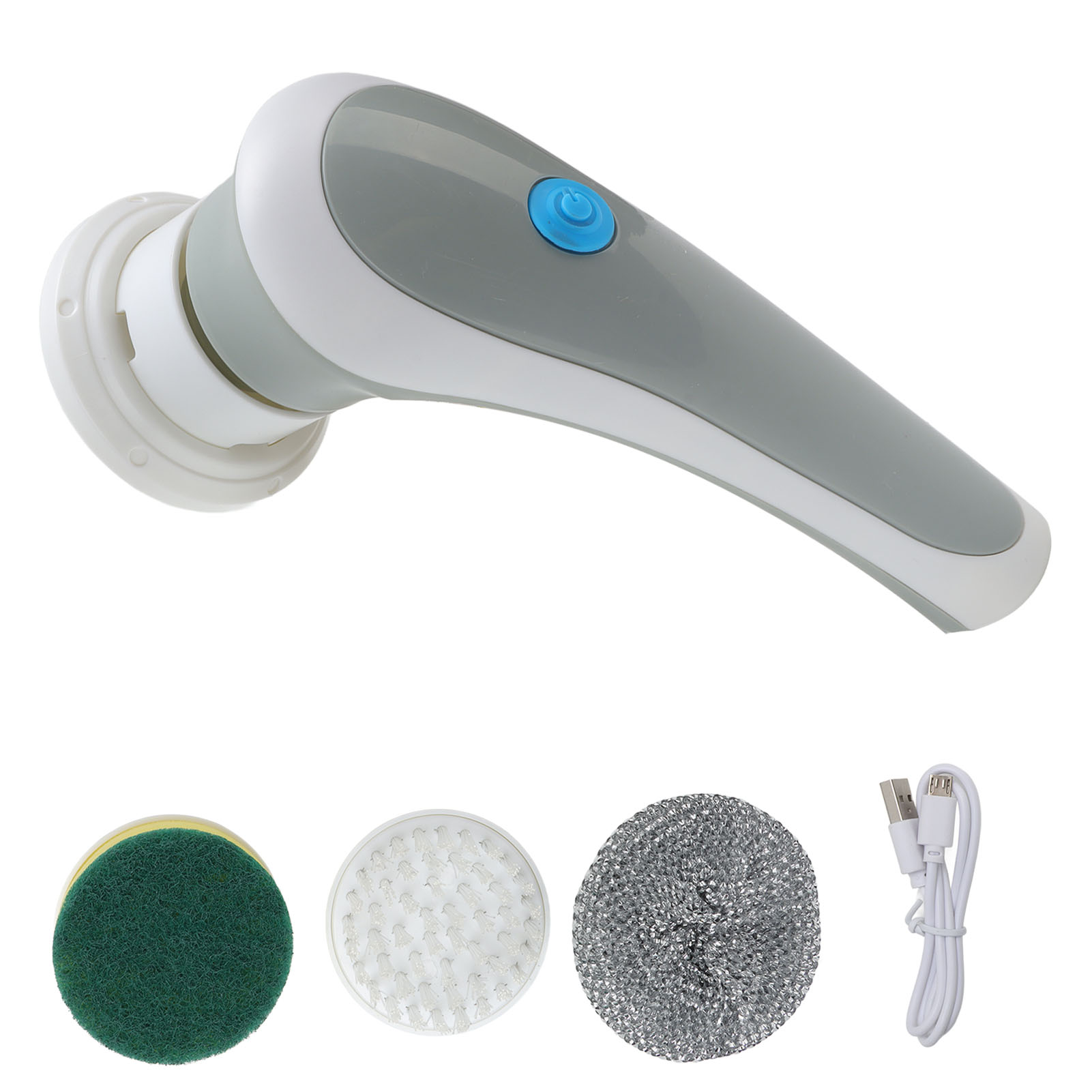 Electric Spin Scrubber 360° Rotating USB Rechargeable Portable Handheld Electric Cleaning Brush with 3 Brush Heads Grey 