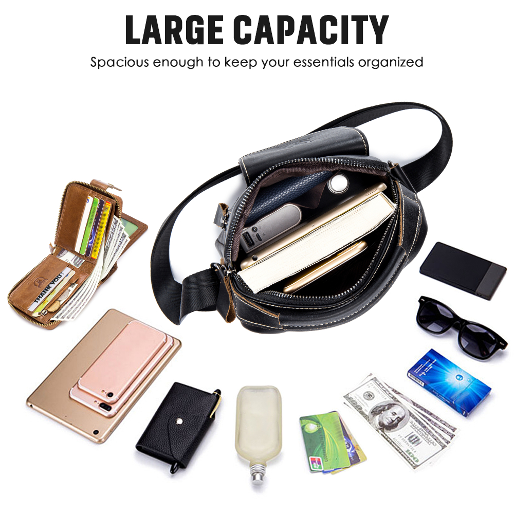 Men Vintage Leather Shoulder Bag Outdoor Sports Travel Crossbody Bag Handbag Casual Bag Pack