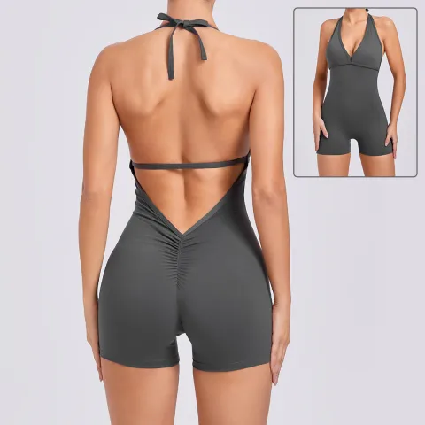 Yoga Pants Halter Neck Jumpsuit Beauty Back Shorts High