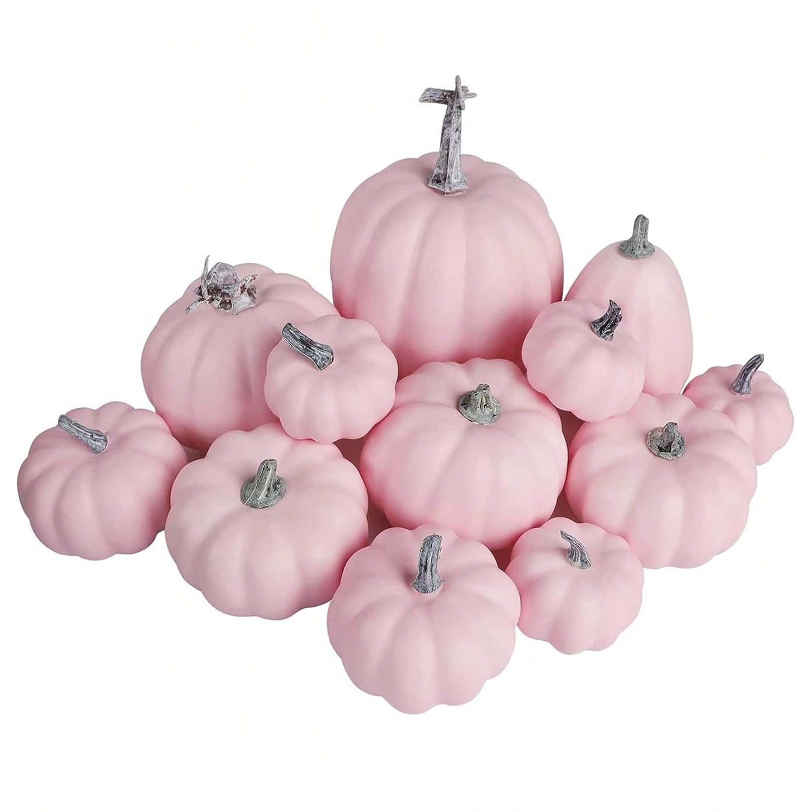 12PCS Artificial Pumpkins Pink Faux Pumpkins Decoration for Home Farmhouse Harvest Festival Decor Photo Props 