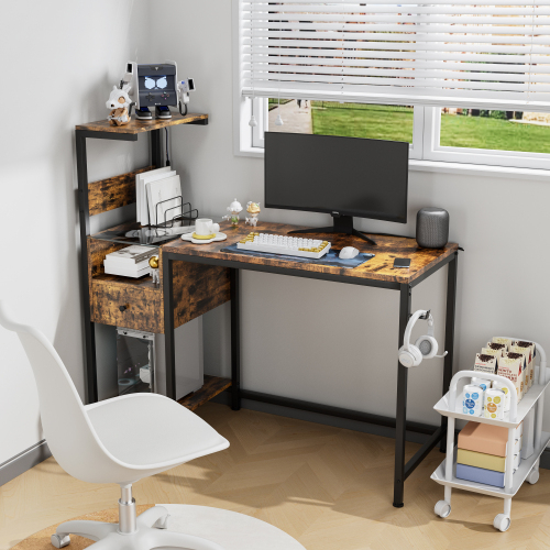 Modern Computer Desk with LED Lights, Power Outlet & Reversible Storage Shelves - Picture 12 of 12