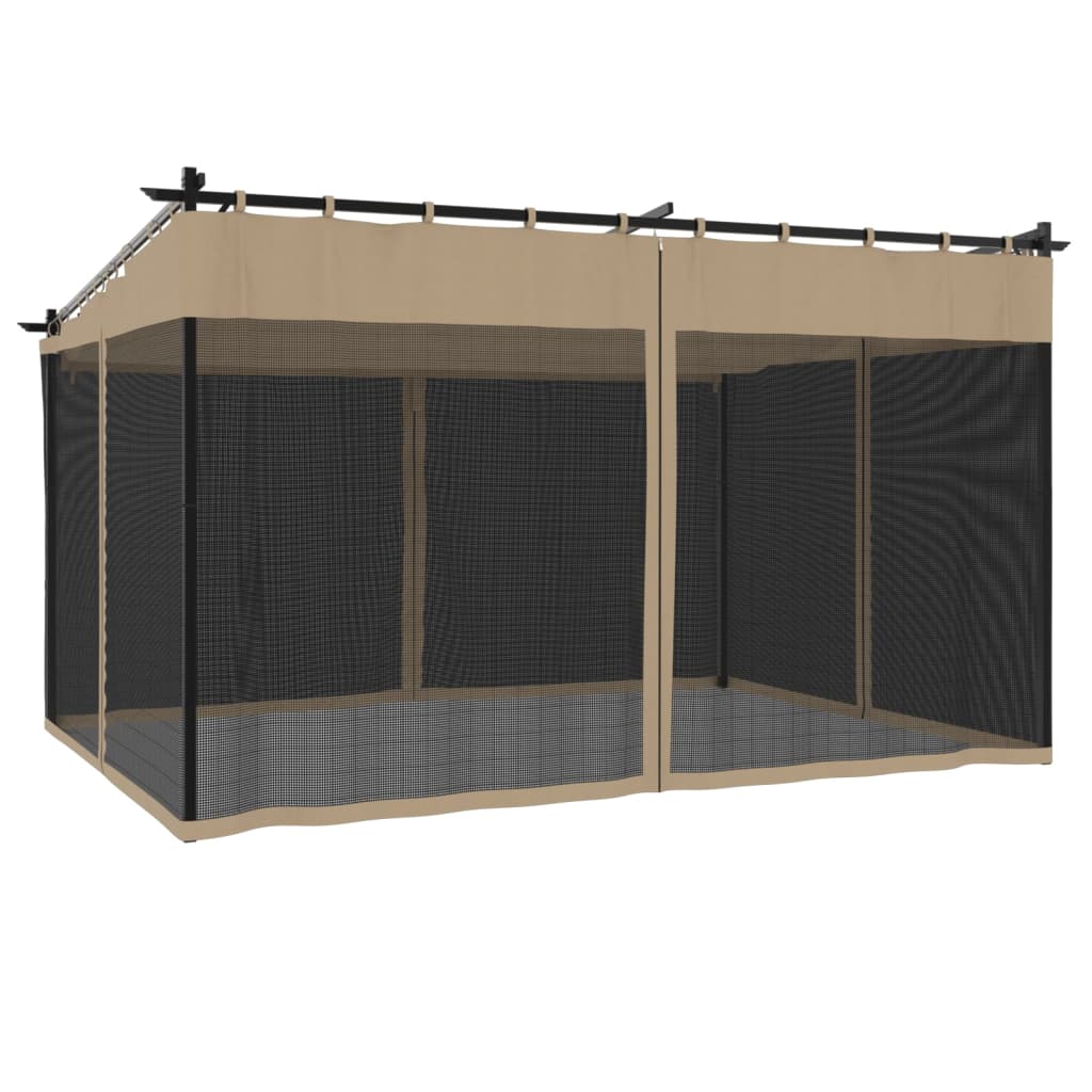vidaXL Foișor cu pereți din plasă, gri taupe, 4x3 m, oțel