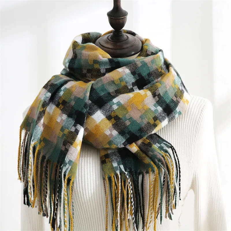 New Plaid Scarf Women Tassel Shawl Fashion - Green