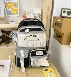Cute Junior High School Student Large-capacity Backpack - Black - View 1
