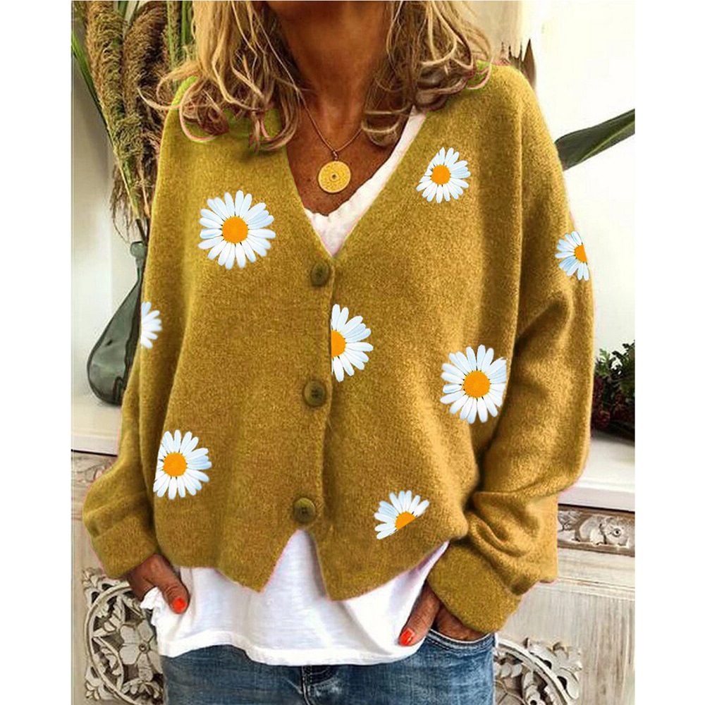 Women's Knitted Sweater Single-breasted Autumn Chrysanthemum