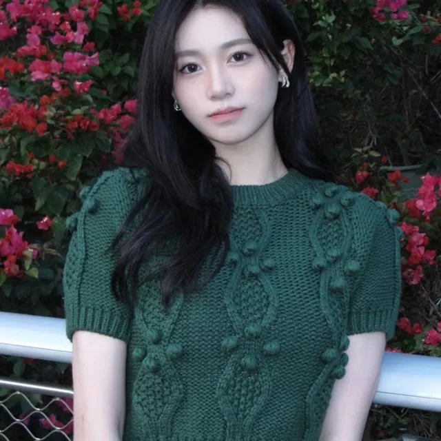 Women's Retro Fried Dough Twists Short Sleeved Sweater Dark Green - Shop at LoveMi