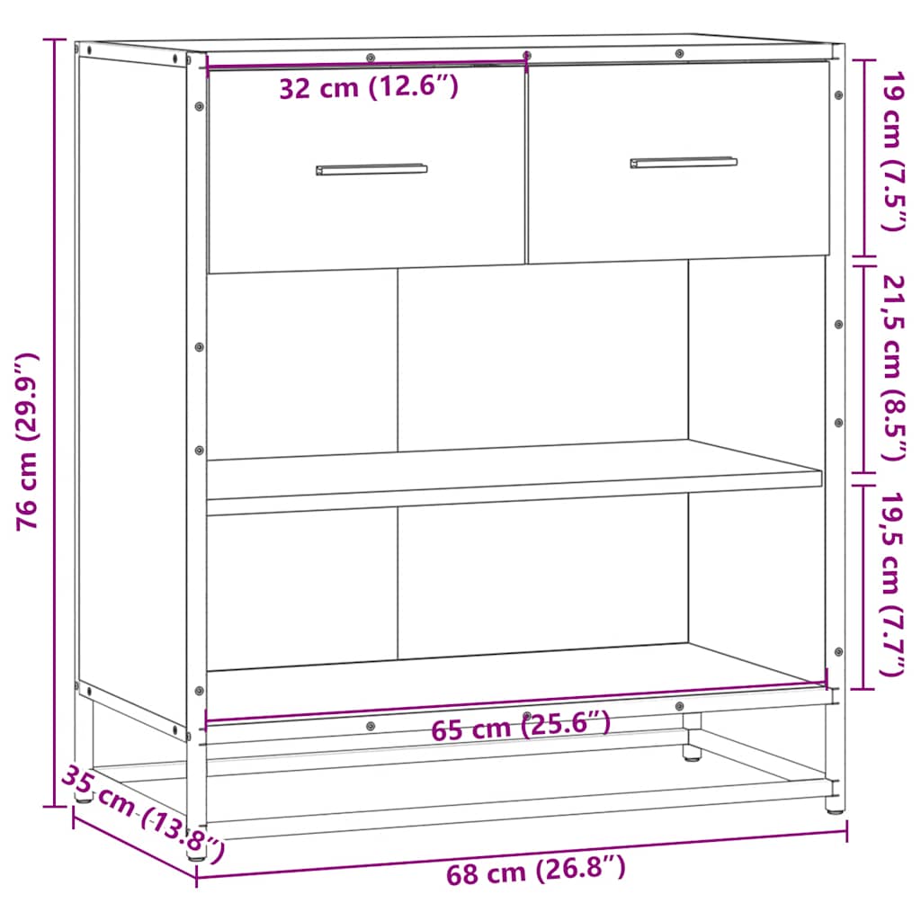 vidaXL Senkki ruskea tammi 68x35x76 cm tekninen puu