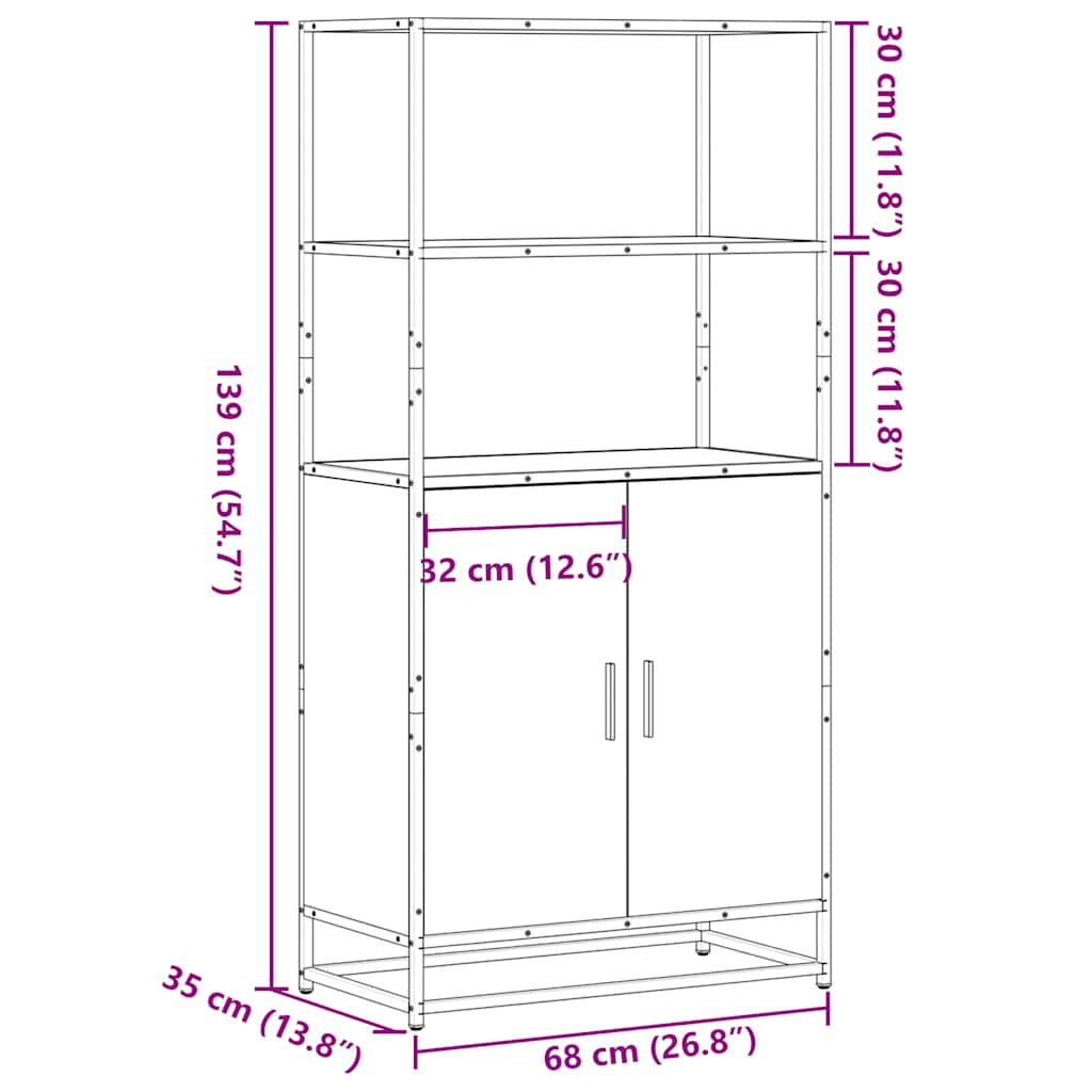 vidaXL Visoka ploča sonoma hrast 68x35x139cm konstruirano drvo i metal