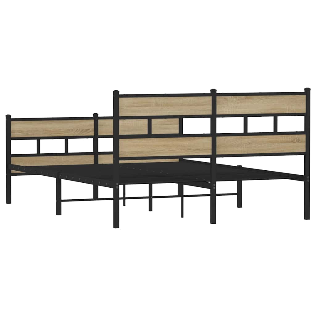 vidaXL Metallinen sängynrunko ilman patjaa Sonoma-tammi 140x190 cm