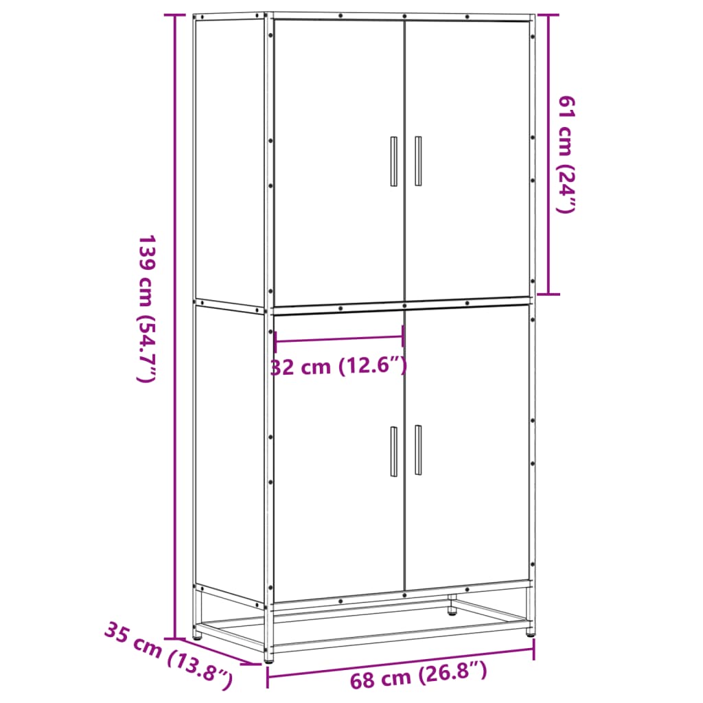vidaXL Highboard Μαύρο 68x35x139 cm Κατασκευασμένο ξύλο