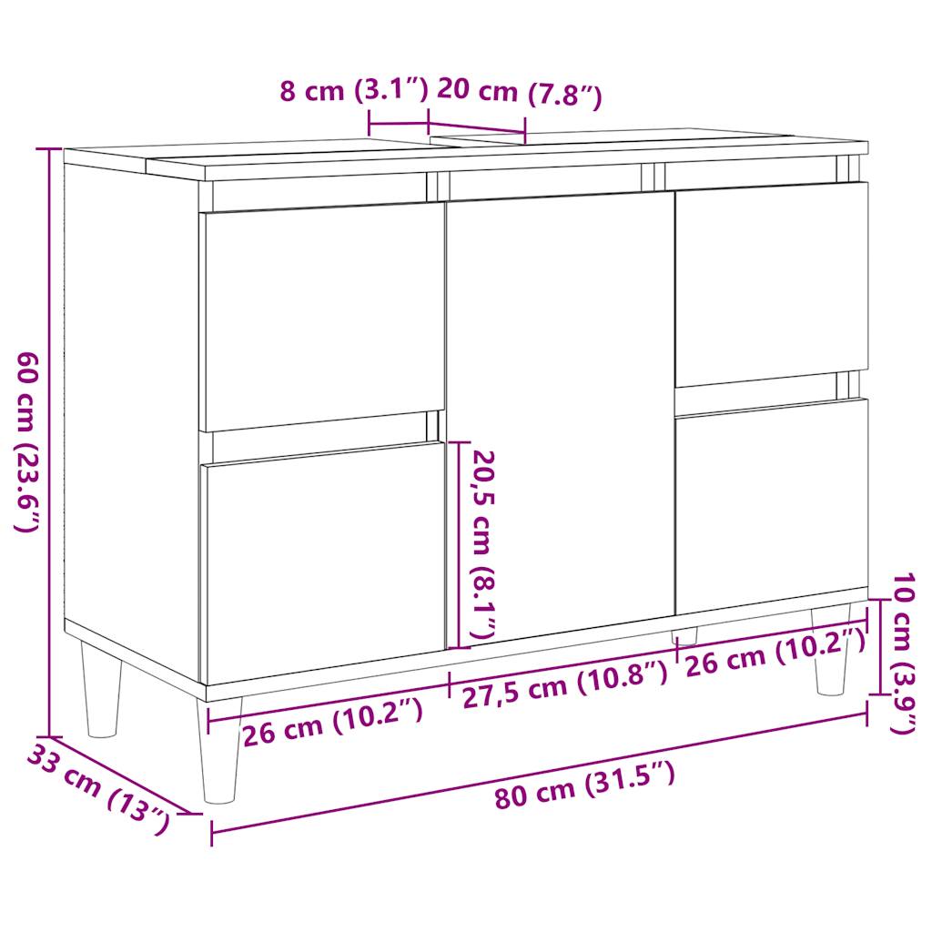 vidaXL valamukapp, betoonhall, 80 x 33 x 60 cm, tehispuit