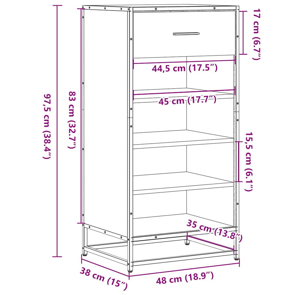 vidaXL Kenkäteline ruskea tammi 48x38x97,5 cm tekninen puu