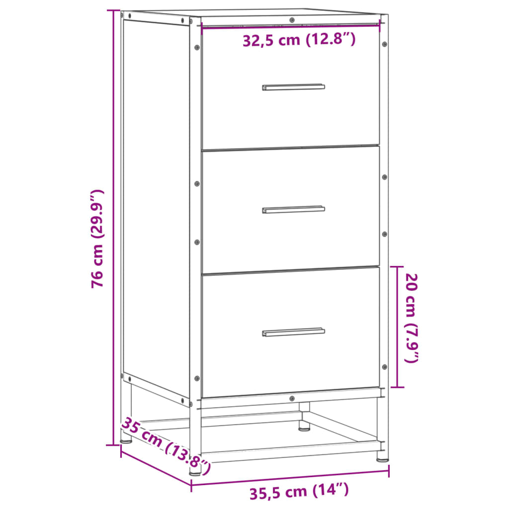 vidaXL Dulap, gri sonoma, 35,5x35x76 cm, lemn prelucrat și metal