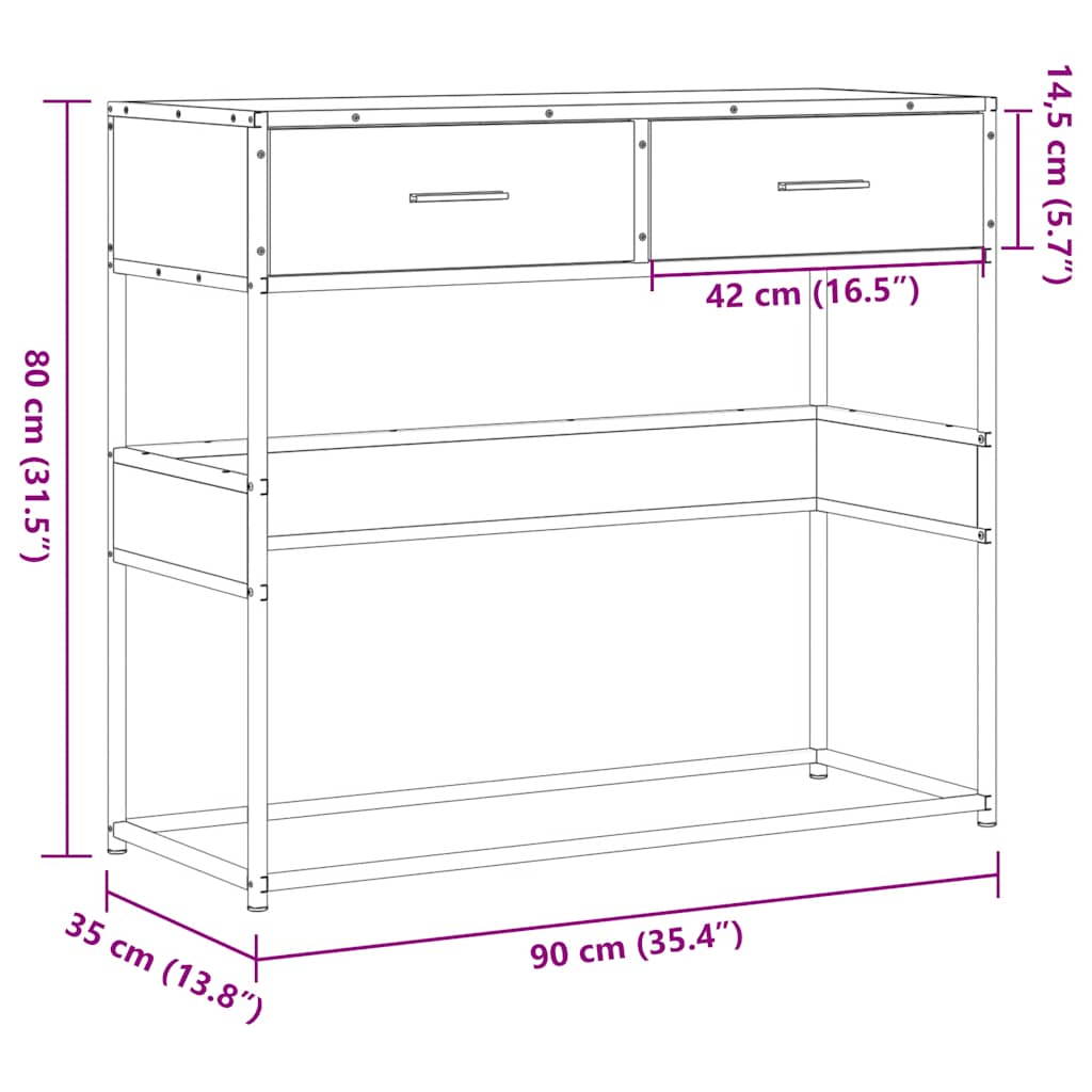 vidaXL Konsolipöytä harmaa Sonoma 90x35x80 cm tekninen puu