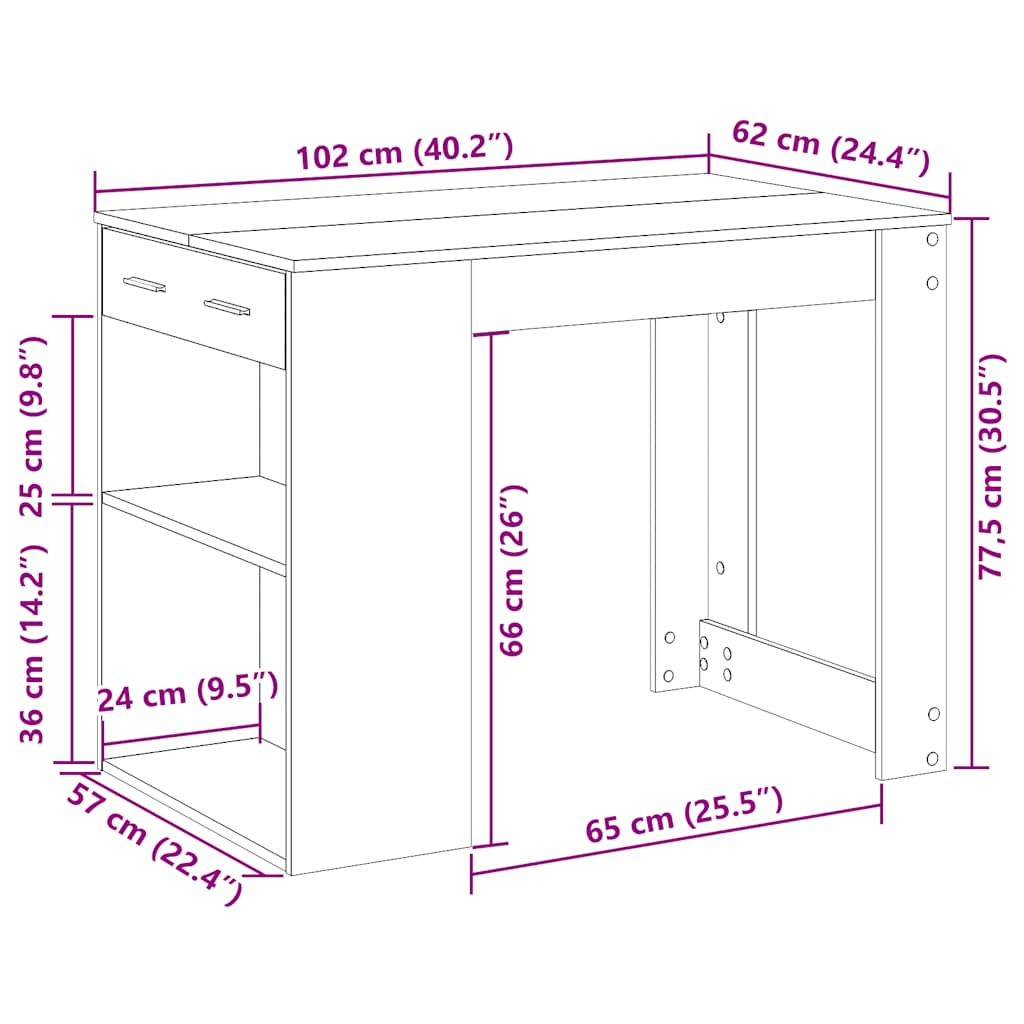 vidaXL Birou cu sertar raft Stejar negru 102x62x77,5 cm lemn prelucrat