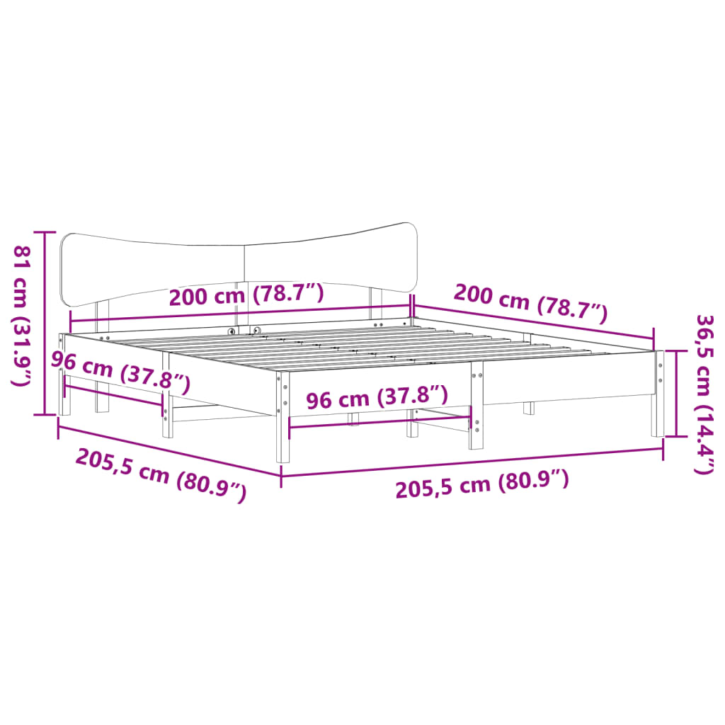 vidaXL Cadru de pat fără saltea, alb, 200x200 cm, lemn masiv pin