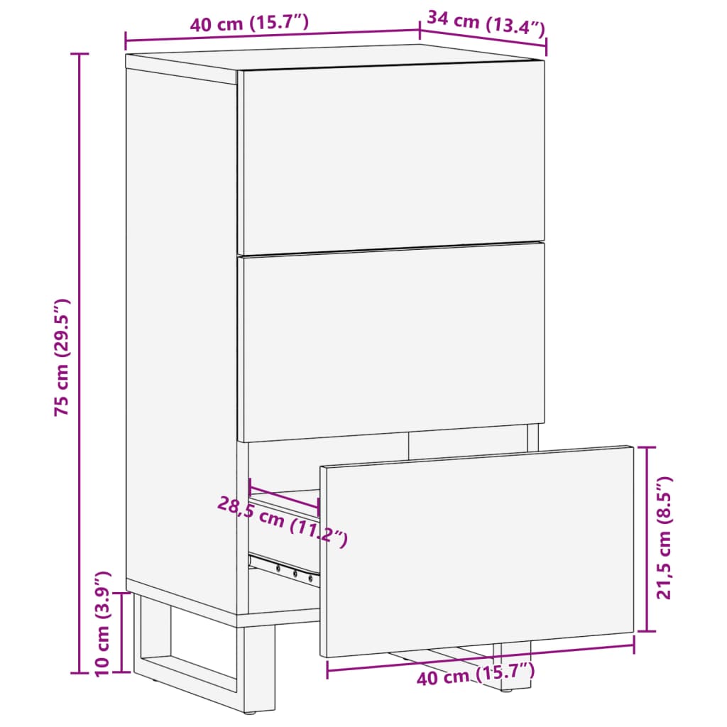 vidaXL Dulap, 40x34x75 cm, lemn masiv de acacia