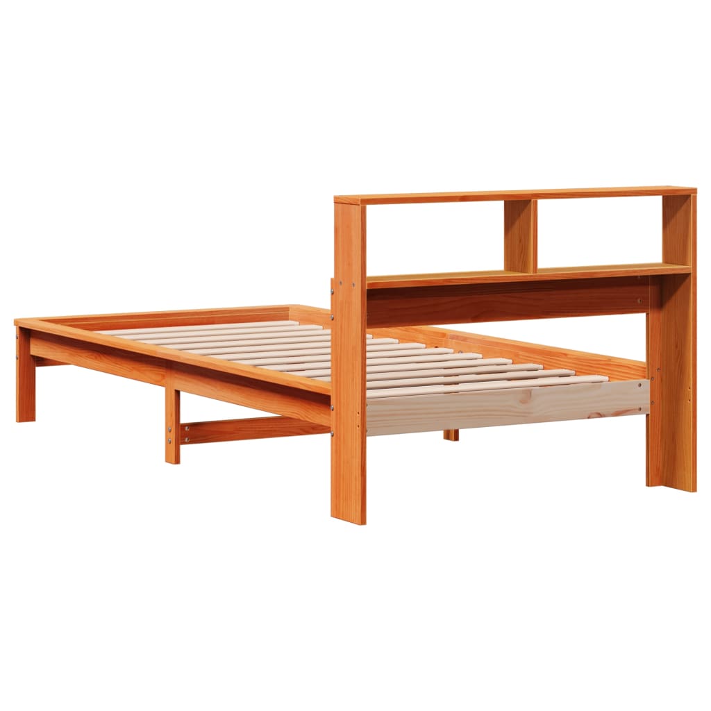 vidaXL Pat bibliotecă fără saltea maro ceruit 90x190 cm lemn masiv pin