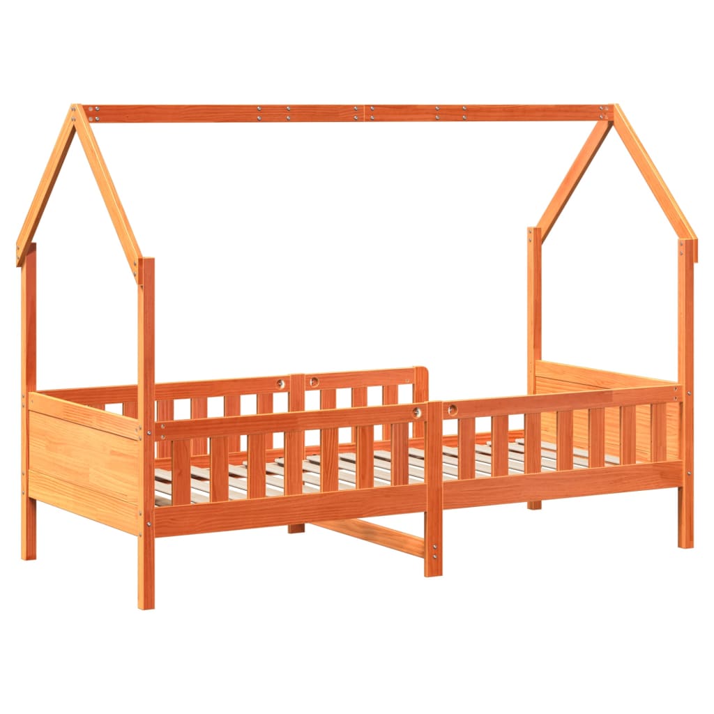 vidaXL Cadru pat de copii, maro ceruit, 90x200 cm, lemn masiv de pin