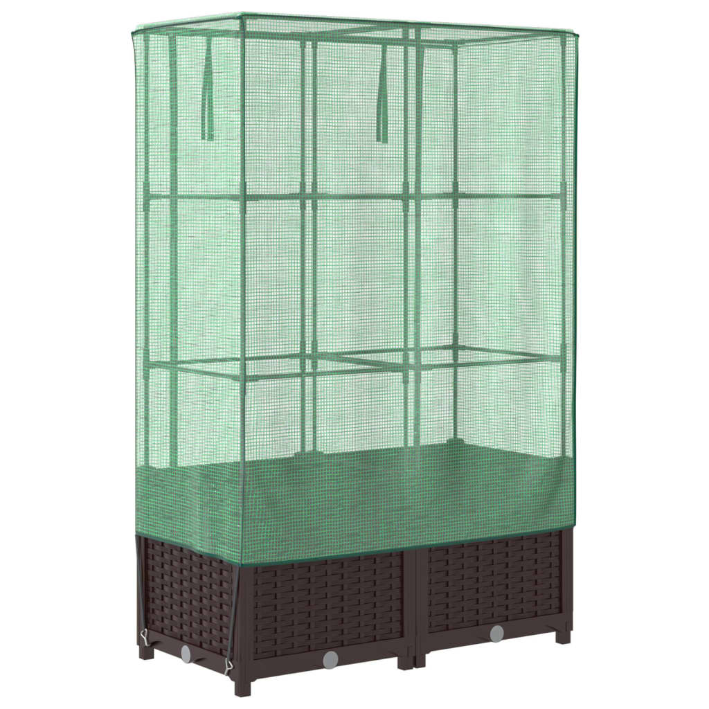 vidaXL Strat înălțat cu husă de seră, aspect ratan, 80x40x138 cm