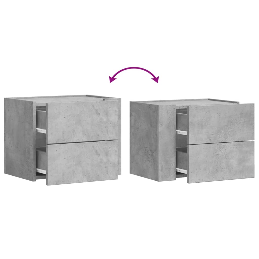 vidaXL Noptiere de perete, 2 buc., gri beton, 45x30x35 cm